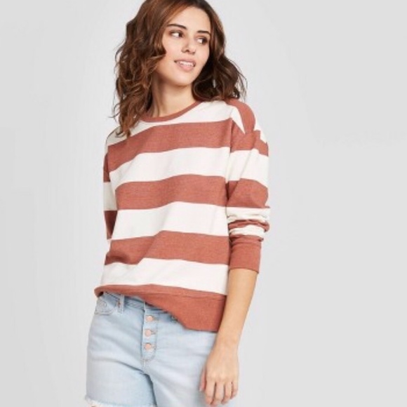 Universal Thread Tops - Universal Thread Brown/White Striped Sweatshirt SMALL